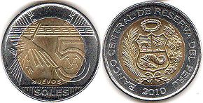 монета Перу 5 новых солей 2010