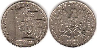 монета Польша 10 злотых 1970