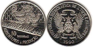 монета Сан-Томе и Принсипи 10 добр 1990