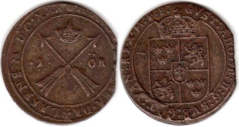 монета Швеция 1 эре 1630