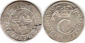 монета Швеция 4 эре 1671