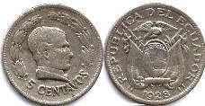 монета Эквадор 5 сентаво 1928