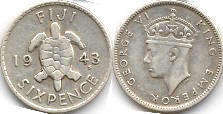 монета Фиджи 6 пенсов 1943