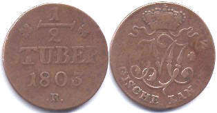 монета Берг 1/2 стюбера 1803