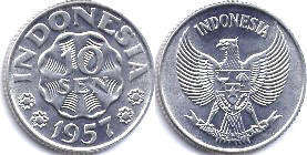 монета Индонезия 10 сен 1957