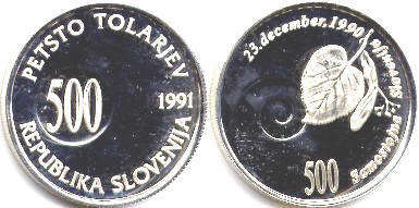 монета Словения 500 толаров 1991