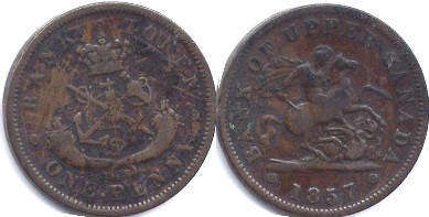 монета Верхняя Канада 1 пенни 1857