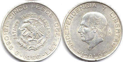 монета Мексика 5 песо 1956