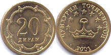 монета Таджикистан 20 дирамов 2001