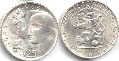 монета Чехословакия 25 крон 1965