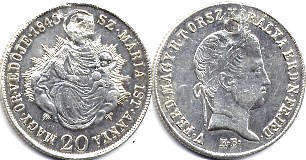 монета Венгрия 20 крейцеров 1848