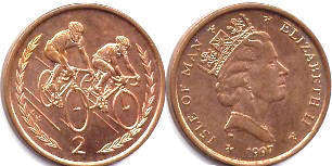 монета Остров Мэн 2 пенса 1997