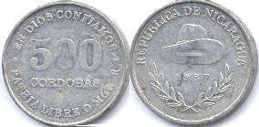 монета Никарагуа 500 кордов (кордоб) 1987