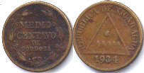 монета Никарагуа 1/2 сентаво 1934