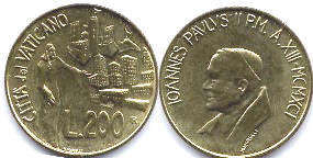 монета Ватикан 200 лир 1991