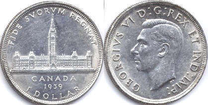 монета Канада 1 доллар 1939