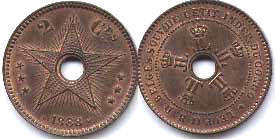 монета Бельгийское Конго 2 сантима 1888