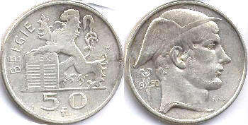 монета Бельгия 50 франков 1950