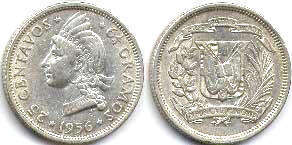 монета Доминиканская Республика 25 сентаво 1956