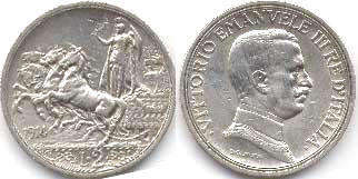 монета Италия 2 лиры 1914