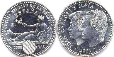 монета Испания 2000 песет 2001