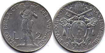 монета Ватикан 2 лиры 1941