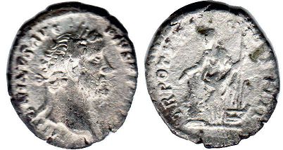 монета Рим Антонин Пий денарий