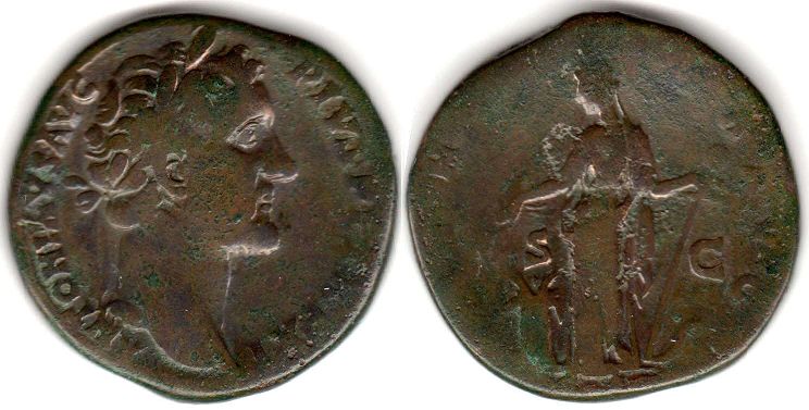 монета Рим Антонин Пий Сестерций