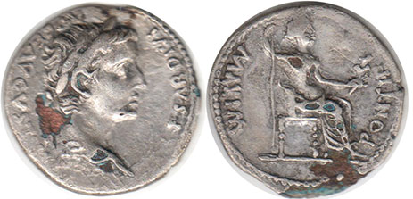монета Рим Тиберий денарий