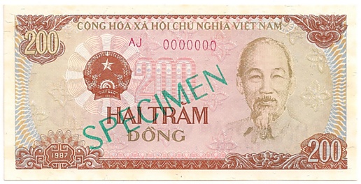 Вьетнам банкнота 200 донгов 1987 specimen, 200₫, лицо