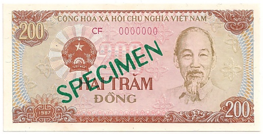 Вьетнам банкнота 200 донгов 1987 specimen, 200₫, лицо