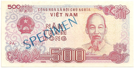 Вьетнам банкнота 500 донгов 1988 specimen, 500₫, лицо