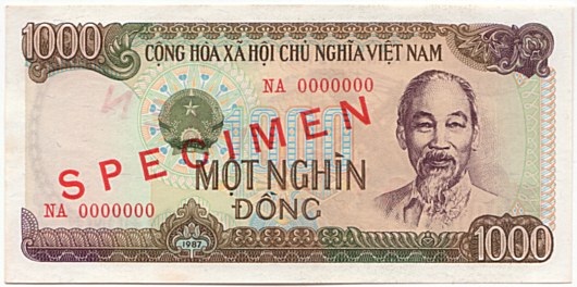 Вьетнам банкнота 1000 донгов 1987 specimen, 1000₫, лицо