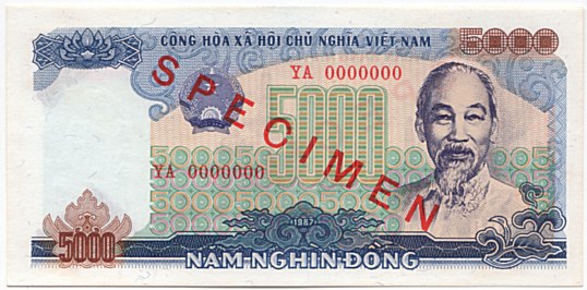 Вьетнам банкнота 5000 донгов 1987 specimen, 5000₫, лицо