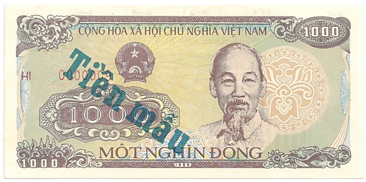 Вьетнам банкнота 1000 донгов 1988 specimen, 1000₫, лицо