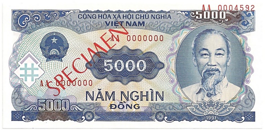 Вьетнам банкнота 5000 донгов 1991 specimen, 5000₫, лицо