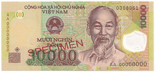 Вьетнам Полимерные 10 000 донгов банкнота specimen, 10000₫, лицо