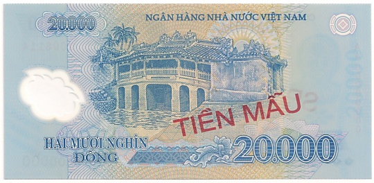 Вьетнам Полимерные 20 000 донгов банкнота specimen, 20000₫, оборотка