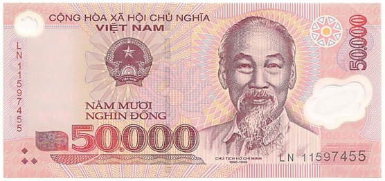 Вьетнам Полимерные 50 000 донгов 2011 банкнота ошибка, 50000₫, лицо