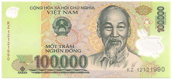 Вьетнам Полимерные 100 000 донгов 2012 банкнота ошибка, 100000₫, лицо