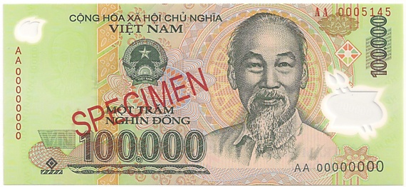 Вьетнам Полимерные 100 000 донгов банкнота specimen, 100000₫, лицо