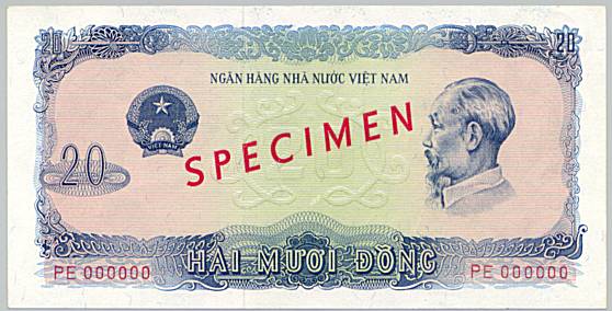 Вьетнам банкнота 20 донгов 1976 specimen, лицо