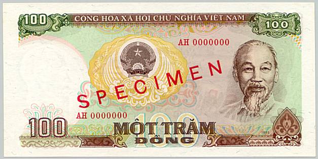 Вьетнам банкнота 100 донгов 1985 specimen, лицо