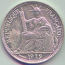 Французский Индокитай 10 центов 1919 серебро монета, аверс