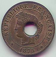 Французская Кохинхина sapeque 1875 монета, аверс