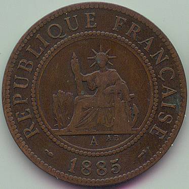 Французская Кохинхина 1 Cent 1885 монета, аверс