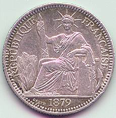Французская Кохинхина 10 центов 1879 серебро монета, аверс