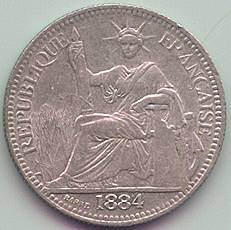 Французская Кохинхина 10 центов 1884 серебро монета, аверс