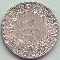 Французская Кохинхина 10 центов 1884 серебро монета, реверс