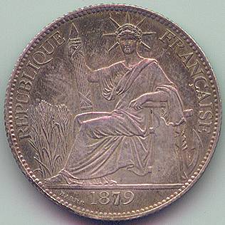 Французская Кохинхина 20 центов 1879 серебро монета, аверс